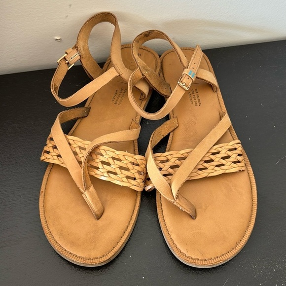 WOMENS TOMS LEXIE HONEY LEATHER SYNTHETIC BRAID SANDALS SHOES - Picture 1 of 5